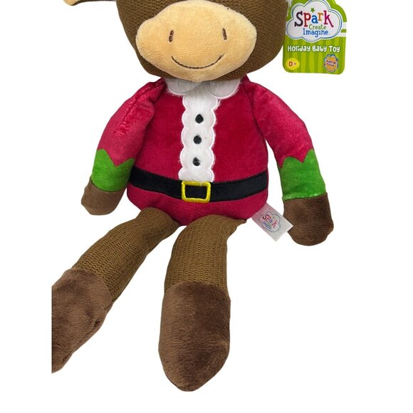 NWT Spark Create Imagine Santa Moose Baby Plush Soft Knit Rattle Toy Christmas - Picture 3 of 4